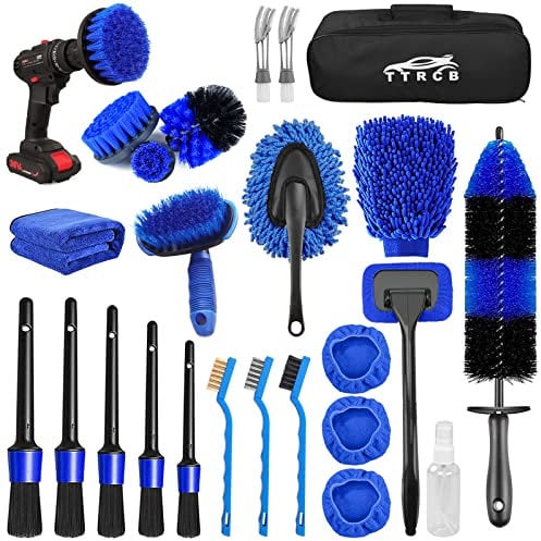 26 cepillos Kit Limpieza Coche, Lavar Coche Cepillo de Taladro Eléctrico Kit Cepillo Coche Limpieza Coche Interior con Cepillo para Detalles, Herramienta de Limpieza para Parabrisas de automóviles