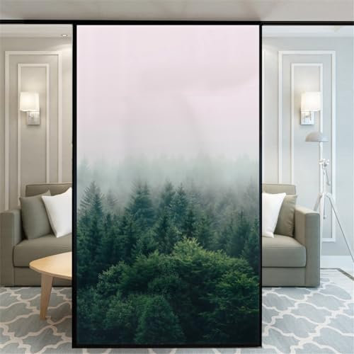 Fensterfolie, ohne Klebstoff, für Privatsphäre, Wald, dekorativ, Milchglas, für Tür, Fenster, Aufkleber, 75 x 110 cm