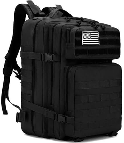 Netiners - Mochila Táctica Hombre Militar | 45L Ideal para Gimnasio, Cabina de Viaje, Camping, Montañismo (Negro 45L)