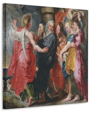 Peter Paul Rubens Malerwerk (Die Abfahrt von Lot und seine Familie von Sodom) Poster auf Leinwand, Kunstdruck und Wandkunst, moderne Familienschlafzimmer-Dekoration, 40 x 40 cm
