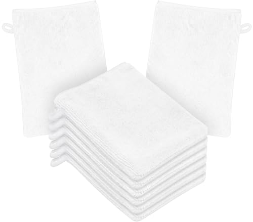 HOTUT Frottee Waschhandschuhe, 8er Set Waschhandschuhe,Waschlappen, Mikrofaser-Waschhandschuhe, Wiederverwendbare Make-up-Entferner Handschuhe, Weiches Gesichtshandschuh, 20x15CM
