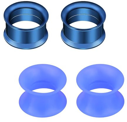Rajnard Edelstahl Silikon Holz Tunnel Set 6mm Extra Weich und Flexibel Flesh Tunnel Ohr Plug Expander Hider Piercing Schmuck für Frauen und Männer Blau