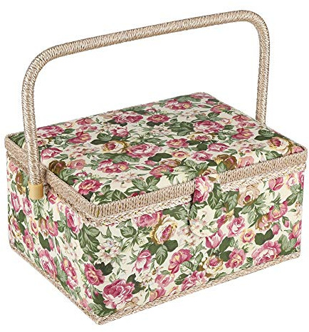 FLEXMAN Großer Nähkorb, Aufbewahrungsbox für Nähset aus Stoff mit Blumenmuster, Nähkasten Organizer mit Ergonomischem Griff für Kleine Kleinteile und Bastelarbeiten