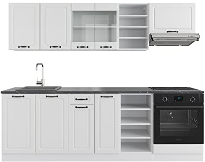 Vicco Mueble de Cocina R-Line, Casa de Campo Blanca/Blanca, 240 cm, ET Antracita