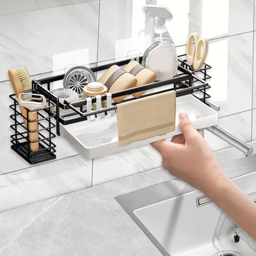 LPAMABA Porte Eponge Evier Cuisine Suspendre, Support Éponge Évier Cuisine, Porte Eponge Evier Cuisine Autocollant, Support Eponge Douche, Porte Eponge Evier Cuisine Noir pour Cuisine Salle de Bain