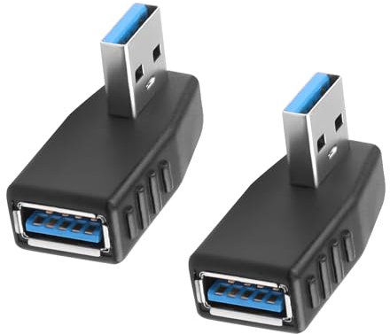 JSADZKJ 90 Grados Adaptador USB 3.0,USB A 3.0 Macho a Hembra Adaptador de ángulo Recto USB A a A Extender Adaptador para el Ordenador portátil,energía móvil,ratón,USB Stick 2Pcs (Esquina Izquierda)