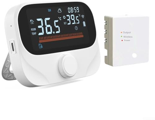 Oniissy Termostato per caldaia RF per termostato ambiente programmabile WiFi wireless Tuya Smart, termostato programmabile per ambienti bianco, manopola rotante (WiTH3)