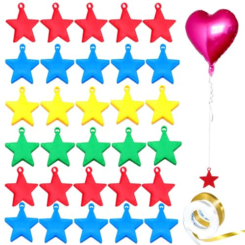 30Pcs Balloon Weights with Ribbon - Party Decoration Supplies | Helium balloon weights: assorted colors, durable, lightweight. Includes 2 rolls ribbon. Prevents balloons flying.