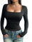 YNIQUE Women's Long Sleeve Shirt Classic Basic T-Shirt Y2K Slim Fit Sexy Crop Top Casual Sweatshirt Round Neck Tee Shirt Pullover Black