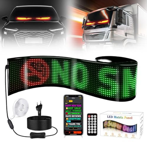 Led Anzeigetafel,Flexibler Anzeige Programmierbar,USB/Stecker,Bluetooth-App-Steuerung RGB Panel,Wasserdicht Scrolling Personalisiert Leuchtschild Namensschild mit Fernbedienung (16x144px 19.2x133cm)