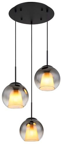 GLOBO E27 Pendant Light Dining Room Light Black 3-Bulb Glass Balls Smoke