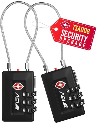 BV TSA - Lucchetto da viaggio per bagagli, set Your-Own con combinazione per armadietti di scuola, palestra, valigie, armadietti, cassette degli attrezzi, custodia (confezione da 2, nero, TSA008)