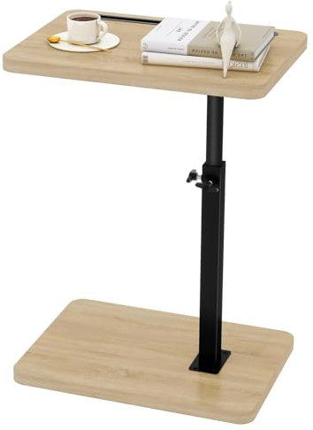 IBUYKE Beistelltisch C Form, 360° Rotierbarer und Höhenverstellbar Sofatisch, Couchtisch für schmale Räume, mit Steckplatz für Telefon und Tablet, für Wohnzimmer, Schlafzimmer, Natur TVT003R