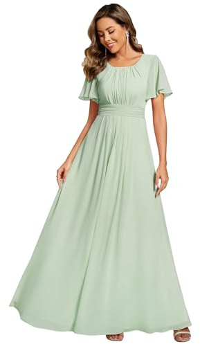 Ever-Pretty Abendkleider Chiffon Lang Ballkleider Kurze Ärmel Rundhalsausschnitt Festliche Kleider für Damen ES01840