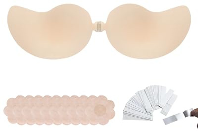 ASDIIT Reggiseno Invisibile Reggiseno Push-Up Ultrasottile in Gel Reggiseno Riutilizzabile Senza Schienale Traspirante e Resistente al Sudore Adatto per Matrimoni e Abbigliamento Quotidiano - Nudo