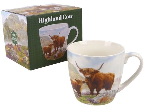 The Leonardo Collection Highland Cow Breakfast Mug Macneil Studios, Tea and Coffee Mugs for Hot Drinks | Fine China Printed Mugs for Kitchen & Home | Reusable Ceramic Cups for Every Occasion