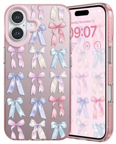 ZCDAYE Case for iPhone 16 Plus,Cute Stylish Bows Leopard Pattern Printed Phone Case, TPU Shockproof Protective Shell Women Girls Cases Phone Cover for iPhone 16 Plus (6.7 inch), Pink Bow