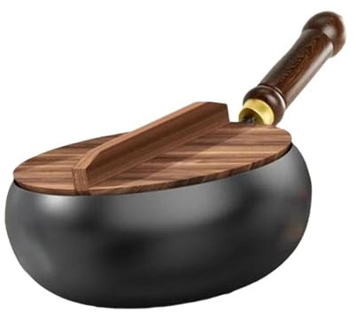 LOVIVER Wok antiadhésif, poêle à frire, cuisinière à induction bouillonnant chinois cuisine wok fond plat pour le restaurant de camping hôtel cuisine maison, Couvercle En Bois, 26cm