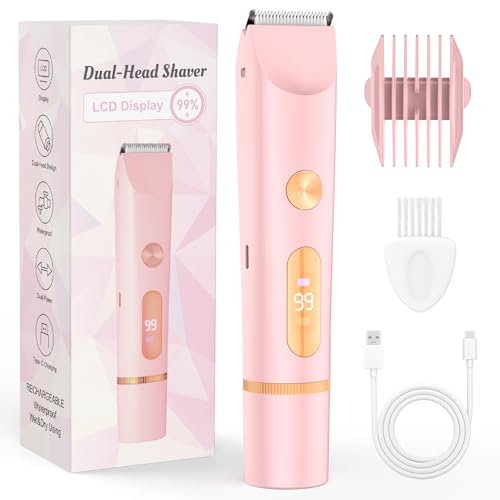 Rasierer Damen 2-in-1 Damenrasierer Elektrisch für Körper Scham und Nase Intimrasierer für Frauen Nass- und Trockengebrauch Wiederaufladbarer Trimmer (Rosa)