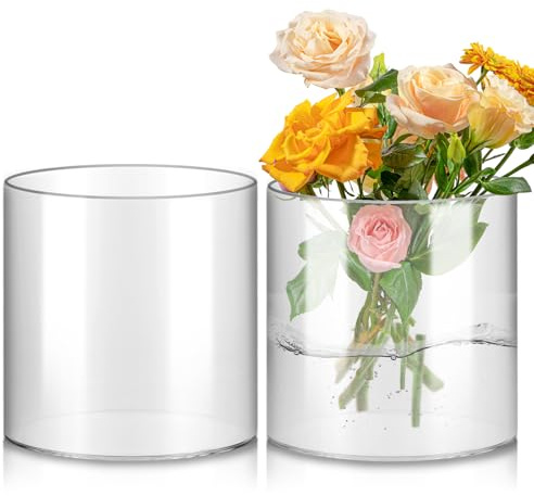APACALI 2 Stück Glaszylinder, 15 cm Hoch Blumenvase Zylindrisch, Klar Glasvase Rund Vase klarem, Glas Blumenvase für Orchideen, Rosen, Tulpen, Pampasgras, Tischdeko, Kerze