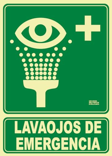 IberNorma SPB109 Señal Lavaojos de emergencia 21x30cm Clase B D≤10m PVC Cartel Luminiscente Homologada nueva UNE 23034:2023 (Clase B)