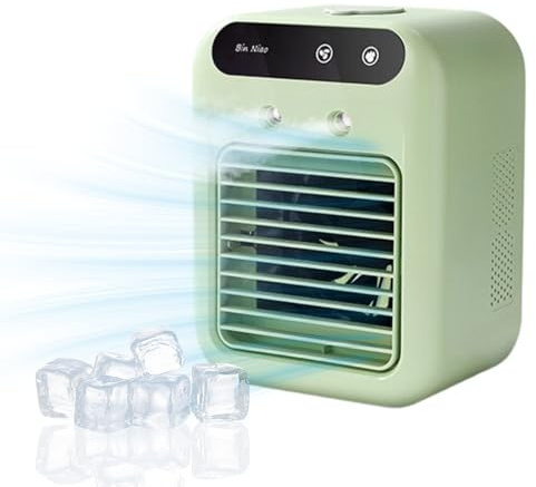 Mini Portable Air Cooler Humidifier, 2025 New Quiet Usb Desktop Air Conditioner Fan, Compact Table Air Cooler Fan for Home Office, Small Air Conditioner for Students (green)