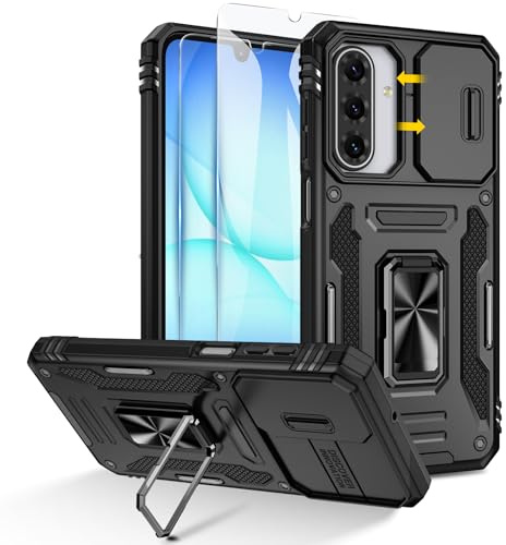 Doeshine Funda para Samsung Galaxy A17 5G/4G con 2 Protector Pantalla，[Protección Militar]，Soporte Anillo y Cubierta de Cámara Deslizante, Antigolpes Case para Samsung A17 5G/4G (Negro)