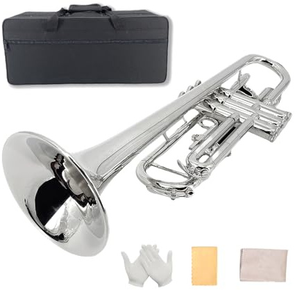 Conboxus Bb Trompeten Standard-Set mit Tragetasche, 7C-Mundstück-Reinigungstuch, Handschuhe, für Anfänger oder Fortgeschrittene, Messinginstrument, Weihnachtsgeschenk, Geburtstagsgeschenk (Silber)