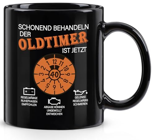 Joymaking 40 Geburtstag für Männer Tasse - Schonend Behandeln der Oldtimer ist jetzt 40 - Lustig Kaffeetasse 40. Geburtstagsgeschenk Männer Geschenkidee zum Geburtstag, 320ml Schwarz