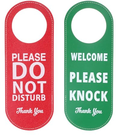 1 PCS PU Leather Please Do Not Disturb Door Sign and Please Knock Sign for Door, Double Sided Door Knob Privacy Signs for Office Clinic Dorm Online Class Meeting Session