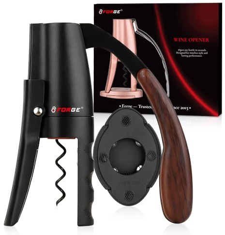 Forge Quality Compact Vertical Lever Corkscrew Wine Opener with Foil Cutter. 3 Seconds to Open a Bottle of Wine. Black.