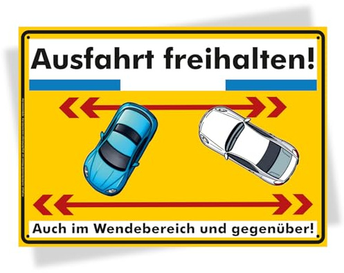 XL wetterfestes Hinweisschild Ausfahrt freihalten auch im Wendebereich & gegenüber Warntafel 42x30cm Alu-Verbund stabil - vorgebohrt