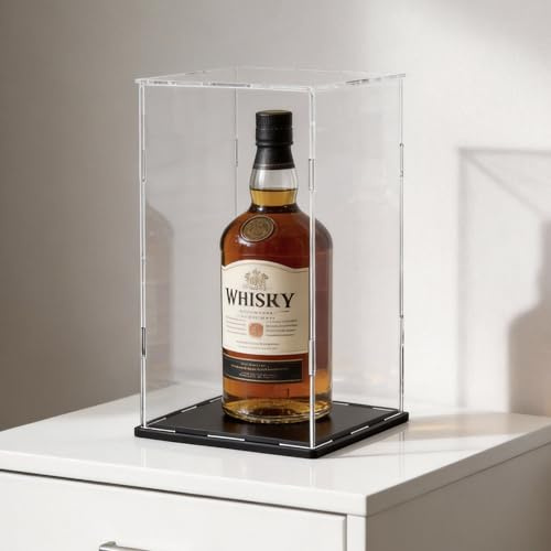 HOPEME Display Case for Red Wine Bottle, Tall Acrylic Box for showcaseing Trophy, Moulded Figure, Dolls and Collectibles 5 (L) × 5 (W) × 14 (H) inch