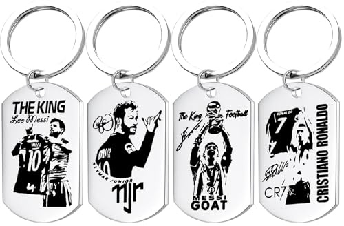 Aurblyn 4 PCS World Cup Sports Star Keyring 2026 Soccer Fan Gift Titanium Steel Mirror Polished Soccer Ball Charm Keyring Set Premium Keychain Accessories for Men Sports Fans