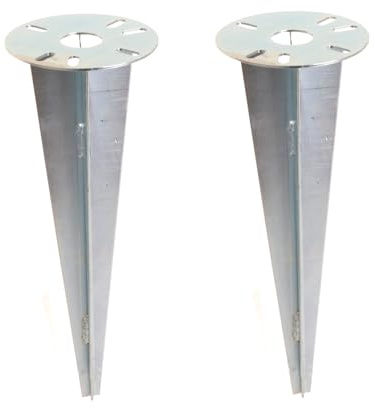 Aqbau Set di 2 picchetti in metallo da 30 cm per lampada da giardino, piastra Ø 11,5 cm | 2 picchetti zincati a caldo in acciaio da 2 mm con piastra di montaggio Ø 11,5 cm per lampade da giardino e lampade a colonna