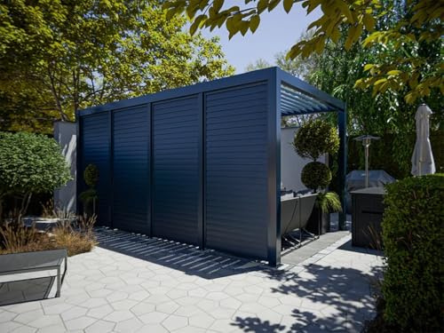 Outgarden Anthrazit Lamellenzaun für Alu Pergolen, Wetterschutz Lamellen für Aira Solis Natura, Verstellbare Sonnenschutz Lamellen, Montage Zubehör, 290 cm, 266 x 266 x 235 cm