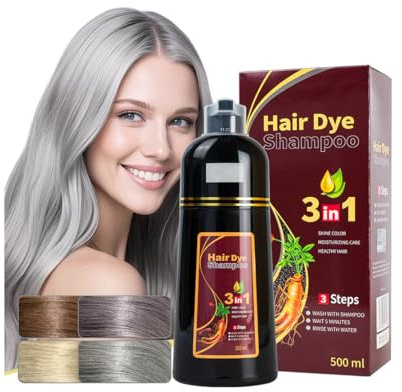 500ml Silver Hair Dye Shampoo, Instant hair Colouring, Semi-Permanent Hair Dye, 3-In-1 Shampoo For Men And Women, Restore Hair Luster (Silver)