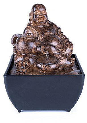 pajoma® Zimmerbrunnen Buddha Teekanne H 17,5 cm – Beruhigendes Wasserplätschern im asiatischen Design | Feng-Shui Wohnaccessoire aus Kunstharz – Ideal für Meditation & Relax