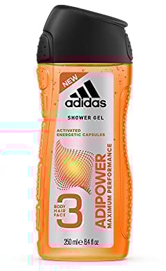 adidas adipower Shower Gel for Men 3-in-1 - Activating Shower Gel for Body, Hair & Face - pH Skin Friendly - Pack of 1 (1 x 250 ml)