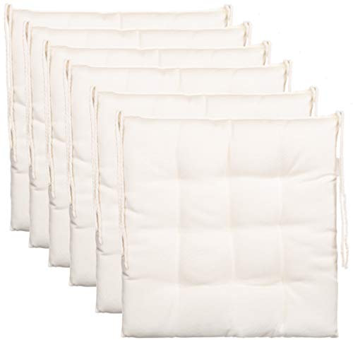 Brandsseller 6er Set Stuhlkissen 40x40x5 cm Sitzkissen Polster Stuhlauflage mit Haltebändern Dekokissen für Indoor Outdoor gesteppt - Weiß
