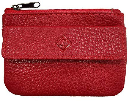 Porte Monnaie Cuir Homme/Femme pour Billets, Carte, Monnaie et clé, 2 Fermetures, Compact, en Plusieurs Couleur (Rouge)-LOLUNA®