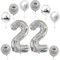 XL Folienballon 22 Geburtstag, Folienballon Zahl 22, Folienballon Zahl 22 Silber, Luftballons Zahl 22, Nummer 22 Luftballon Silber, Folienballon 32 Geburtstagsdeko Ballon Zahl 22