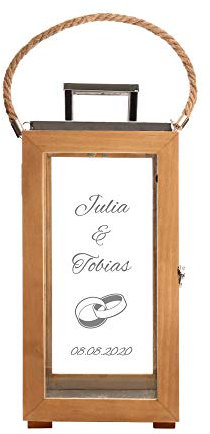 Casa Vivente Romantische Holzlaterne mit Gravur zur Hochzeit, Personalisiert mit Namen, Datum und Ringe, Dekoratives Windlicht als Hochzeitsgeschenk
