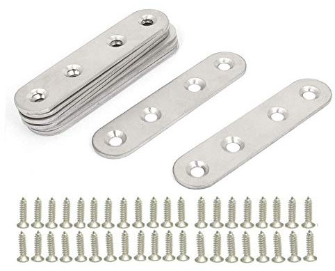 CYH Flache Halterungen aus Edelstahl, 10 Stück, Montagefüße aus Metall, gerade, flache Metallplatten, flache Eckhalterungen, mit 40 Schrauben, für Reparatur, Verbindungen, Möbelbefestigungen