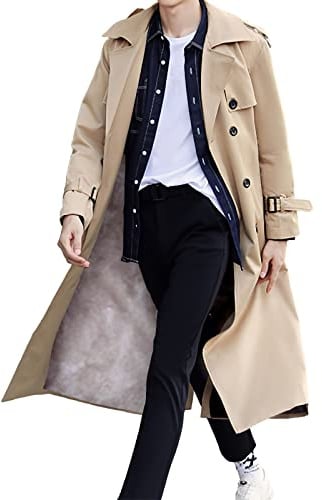 Pantete Trench-coat à double boutonnage pour homme - Décontracté - Coupe-vent - Revers - Manteau long