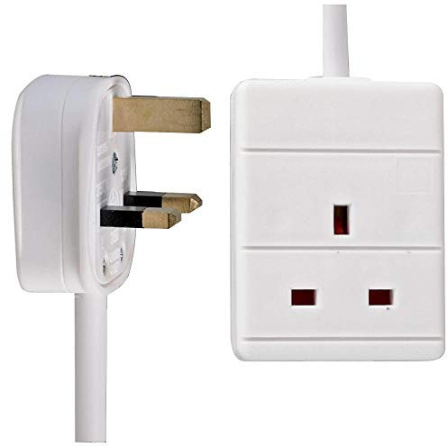 1 Gang Plug Extension Lead 0.5m Power Strip | 1 Socket Extension Cord 0.5 Meter | 1 Way Single Socket Mains Electric Power Extension Cable White UK Variable Lengths