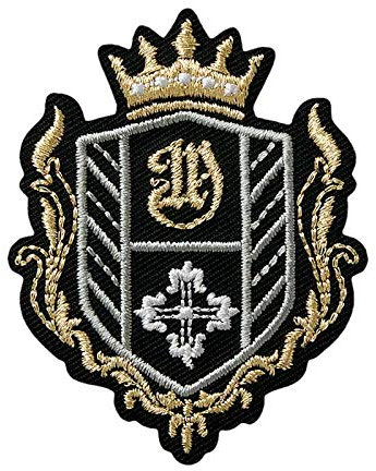 Mono-Quick Bügelbild Aufnäher Patch Applikation zum Aufbügeln College Wappen schwarz Gold 4,5 x 5,5 cm