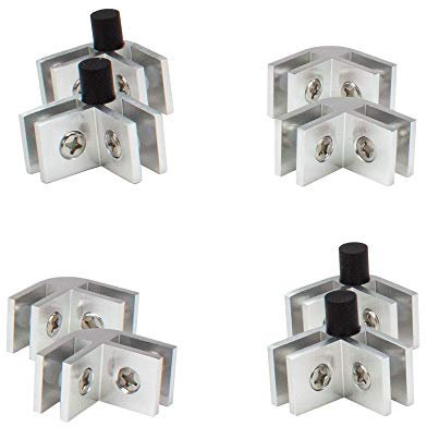 Celestial Windschutz, Eck-Hardware, gehärtetes Glas, Verbindungs-Set, 4 Ecken mit Gummifüßen, Aluminium, für maßgeschneiderte Windschutzgitter auf Gas-Feuerstellen im Freien