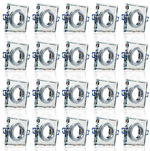 20x MAXKOMFORT Glas Einbaustrahler + GU10 Fassung ECKIG Einbauspot Einbauleuchte Rahmen Rostfrei Deckenspot Strahler Spot 3108