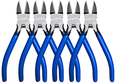 Wire Cutters 5 Pack, 6.5 inch,KAIHAOWIN Flush Cutters Diagonal Cutters Side Cutters Precision Ultra Sharp Spring Loaded Wire Snips Clippers Dikes Cutting Pliers Small for Crafting Jewelry Making,Blue